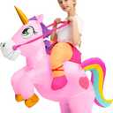 Spooktacular Creations Kids Inflatable Halloween Costume, Riding a Unicorn, Colorful Air Blow-up Set with Hat Hallowen Party (Medium, Pink)