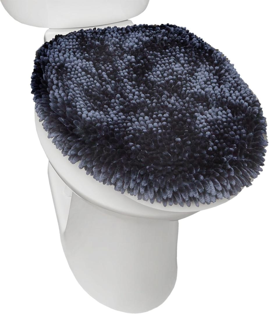 Town & Country Basics Spa Step Noodle Solid Bathroom Toilet Lid Cover, Plush, Soft, and Absorbent, Machine Washable, Blue, 18.5"x19.6"