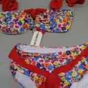 Women High Waisted Swimsuit Flounce Straps Bikini Tie Back Bathing Suit | Removable pads, soft material, fully lined (S)