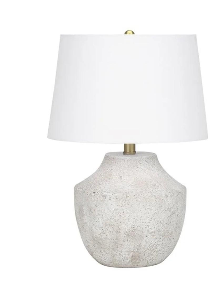 Monarch 20" Concrete Stone Table Lamp with Tapered Shade in Cream and Beige