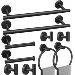 Toptowel 10sets Towel bar Sets, Includes 2Pcs 23.6 inch Towel bar, 2Pcs Towel Hook, 2Pcs Towel Ring, 2Pcs Toilet Paper Holder-Matte Black