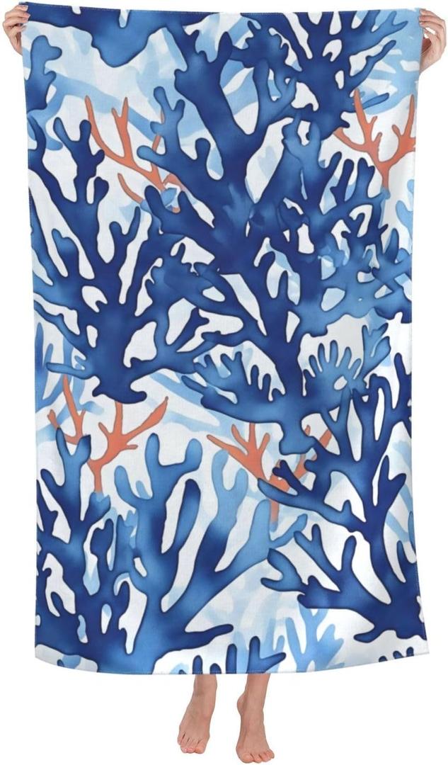 Coral Reef Beach Towel 31inx51in, Ocean Sand-Free Microfiber Bath Towel Ultra Soft Quick Dry Pool Towel Absorbent Towel Lightweight Towel for Swimming Bathroom Decor 