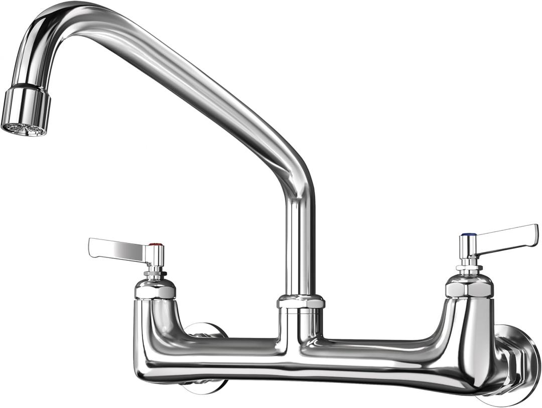 CWM Wall Mount Commercial Sink Faucet 8 Inches Commercial Faucet with 14 Inches Spout