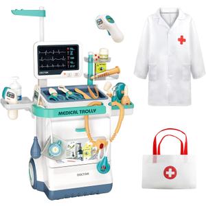 Doctor Kit for Kids, Pretend Medical Station Set for Boys & Girls,Pretend Medical Kit Toy, Mobile Cart with Sound and Light Functions, Kids Doctor Kit for Toddlers 3-5 Birthday Gift