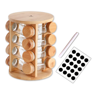 16-Piece Rotating Spice Rack Jar Set: Perfect Organization for Your Kitchen Bamboo Spice Rack Glass Spice Jars with Labels, Space-Saving Spice Rack Organizer for Kitchen