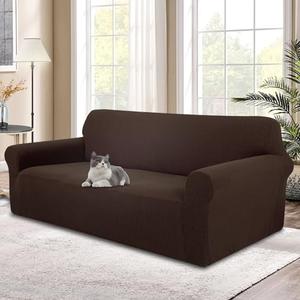 Luxshare Home Stretch Couch Cover Washable Sofa Slipcover Furniture Protector with Non Skid Foam and Elastic Bottom for Kids, Dog(XL/Chocolate)
