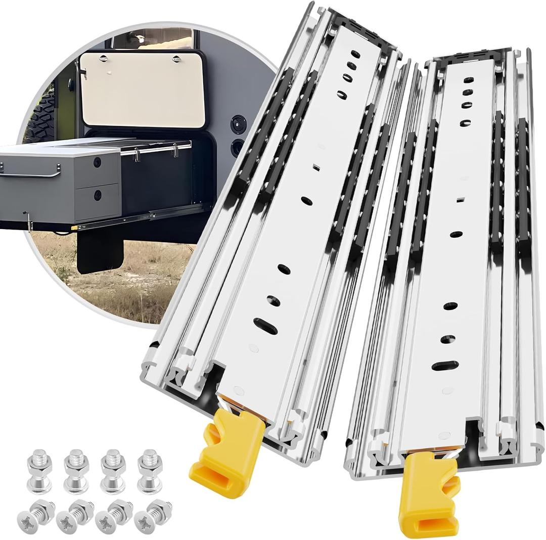 1 Pair Heavy Duty Drawer Slides with Lock 12 14 16 18 20 22 24 26 28 30 32 34 36 38 40 44 48 52 56 60 Inch 500 lb Load Capacity Side Mount Full Extension Ball Bearing Rail, 12 inch