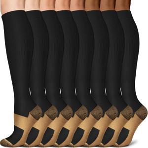 Sooverki Copper Compression Socks for Men & Women 8 Pack 15-20mmHg - Knee High Stockings Best Support for Running Athletic (Large-X-Large, 01 Black)
