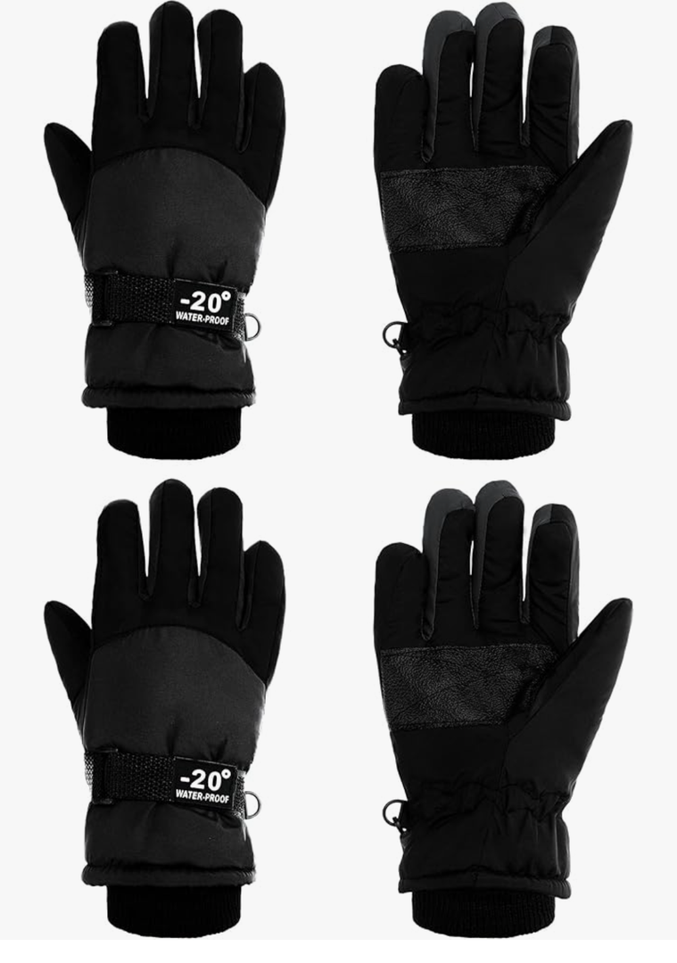 SATINIOR 2 Pairs Kids Waterproof Winter Snow Gloves Ski Gloves for Boy Girl Outdoor Warm Thickening Snowboar 8-12Y
