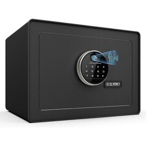Goldenkey Luxury Home Safe with Fingerprint&Keypad Lock for Documents, Safe Box with Soft Velvet Lining, Removable Shelf, High Security for Home Office, Hotel, 1.2 Cu.Ft.