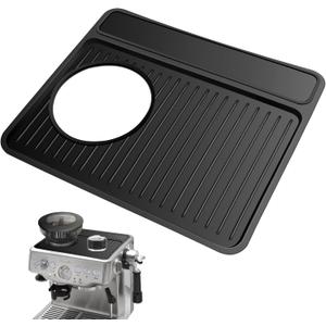 Tamping Mat for Breville 870/880, Espresso Tamper Mat, Food Grade Silicone Non-Slip, 11in x 9.25in, Waterproof Heat Resistant, Espresso Tamping Station for Espresso Machine Barista Accessories (Black)