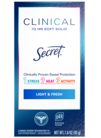 Secret Clinical Strength Antiperspirant Deodorant for Women, Free & Sensitive, 3X Stress Protection, 72hr Sweat & Odor Protection, PH Balancing Minerals, Invisible Solid, Unscented, 1.6 oz (Pack of 1)