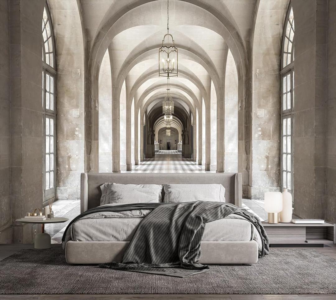 Retro Church Geometric Corridor Wallpaper Mural (Not Peel and Stick) (100" x 73", M54)