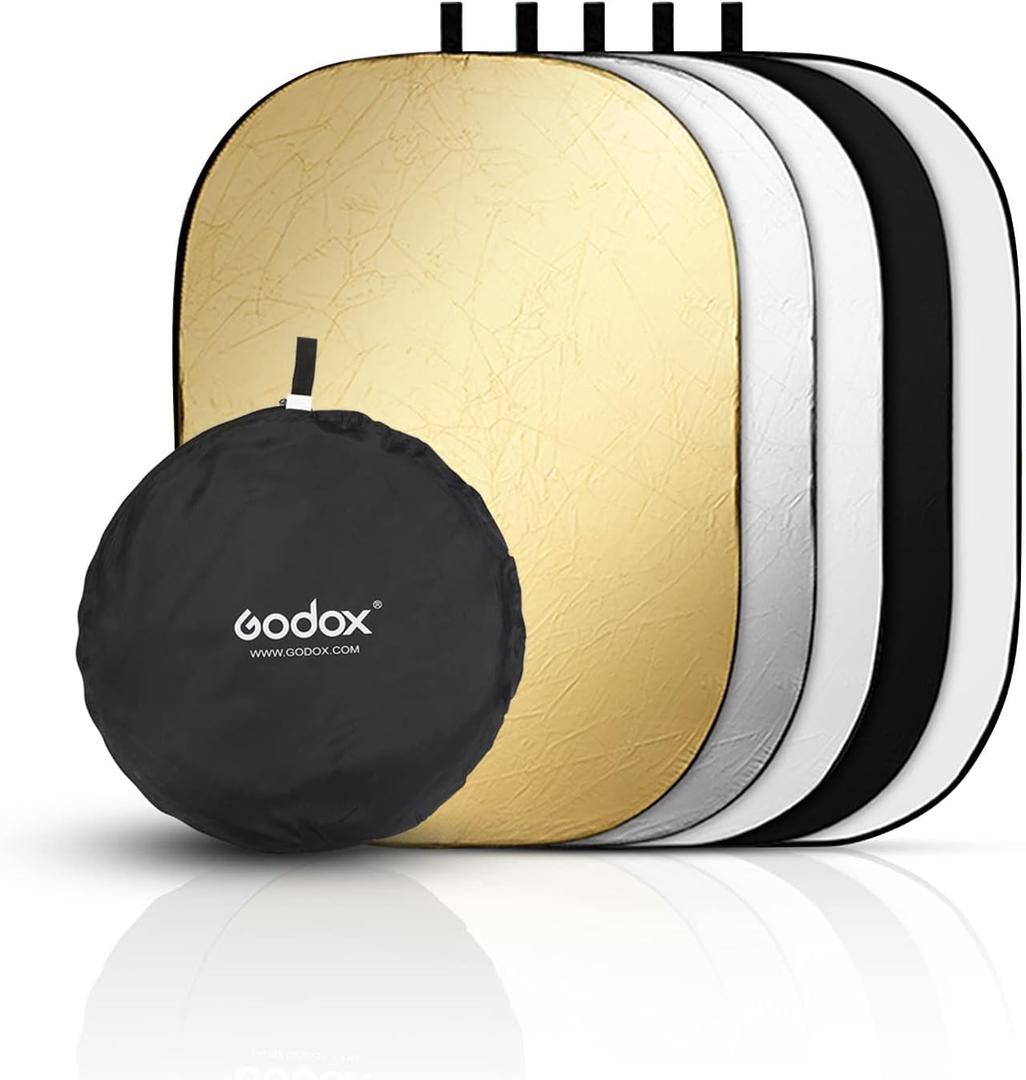 Godox 59x79/150x200cm Collapsible Photography Light Reflector, 5-in-1 Oval Multi Disc Diffuser with Carrying Bag - Gold, Silver, Black, White, Translucent for Video Studio Outdoor Lighting