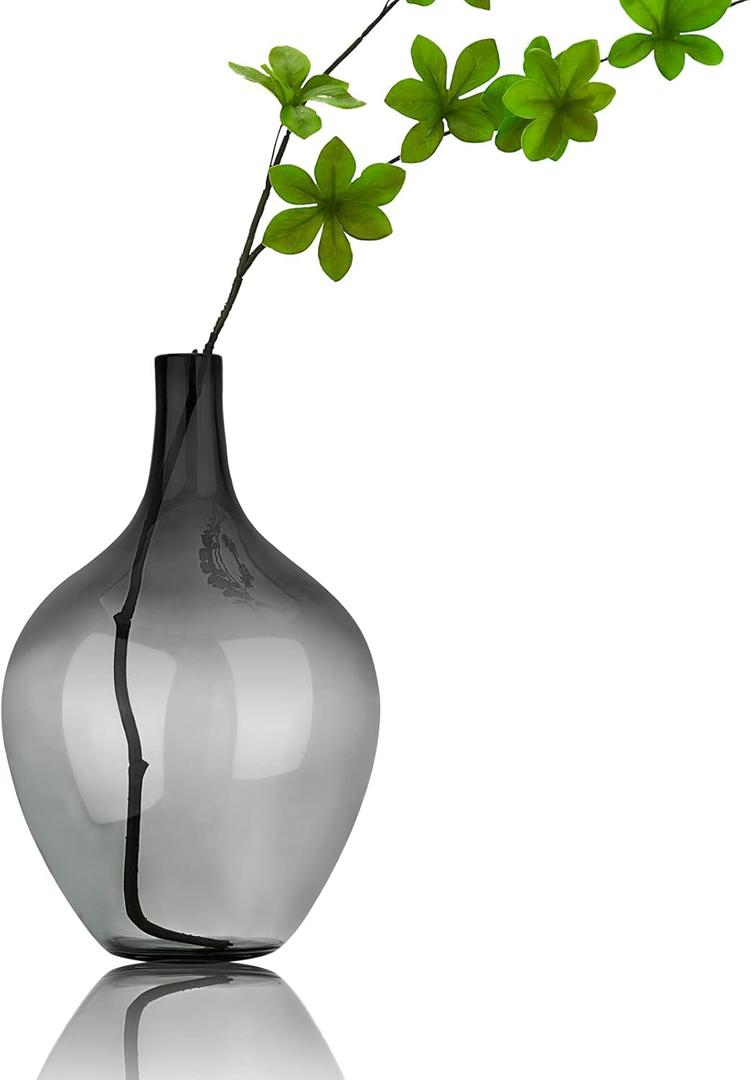 11in Black Glass jug vase, Floor Large Clear vase, Big Transparent Vintage Bubble Round Vase, Centerpieces for Farmhouse Tabletop Indoor Festive Decoration