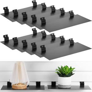 LEIFIDE 10 Pcs Metal Slatwall Shelves, 12 x 6 Inch Hanging Flat Slat Wall Shelf Accessories for Slatgrid Panel, Heavy Duty Slatwall Organizer for Retail Display Vendor Shoes Shop Garage Supplies (Black)