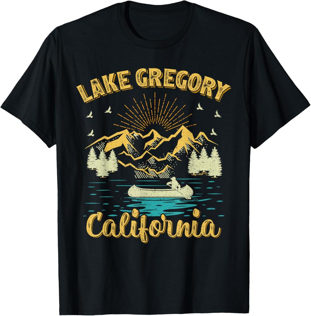 Summer Vacation Retro Mountain California Gregory Lake Men Women Kids T-Shirt, L