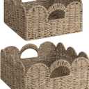 StorageWorks Scalloped Wicker Basket, Hand-woven Rattan Baskets with Built-in Handles, Seagrass Basket for Organizing and Decor, 2 Pack