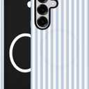 Compatible with MagSafe Striped Phone Case for Samsung Galaxy S24, Cute Aesthetic Striped Magnetic Soft TPU and Hard PC Protective Phone Cover for Women Girls - Blue