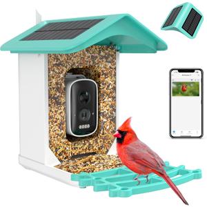 Smart Bird Feeder Camera (Dual Panel), Solar Powered, Identify 11,000+ Birds with AI, Auto Capture & Notify, 2K HD Footage, Outdoor Bird Watching, Ideal Gift for Birds Lovers.