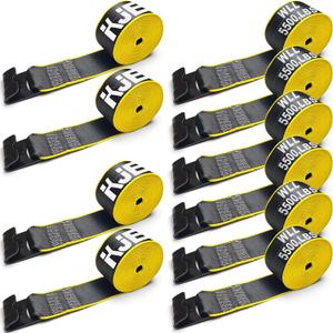 KJE 10 Pack Reflective 4 Inch Straps for Flatbed Trailer, 4" x 30' Black Heavy Duty Tie Down Truck Strap, WLL# 5,500 lbs w/Flat Hooks Winch Straps, Cargo Control for Flatbed Truck, 4"x30'-10pcs