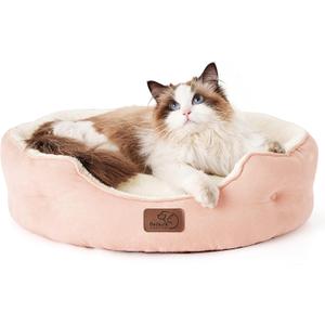 Bedsure Dog Beds for Small Dogs - Round Cat Beds for Indoor Cats, Washable Pet Bed for Puppy and Kitten with Slip-Resistant Bottom, 20 Inches, Peach Pink