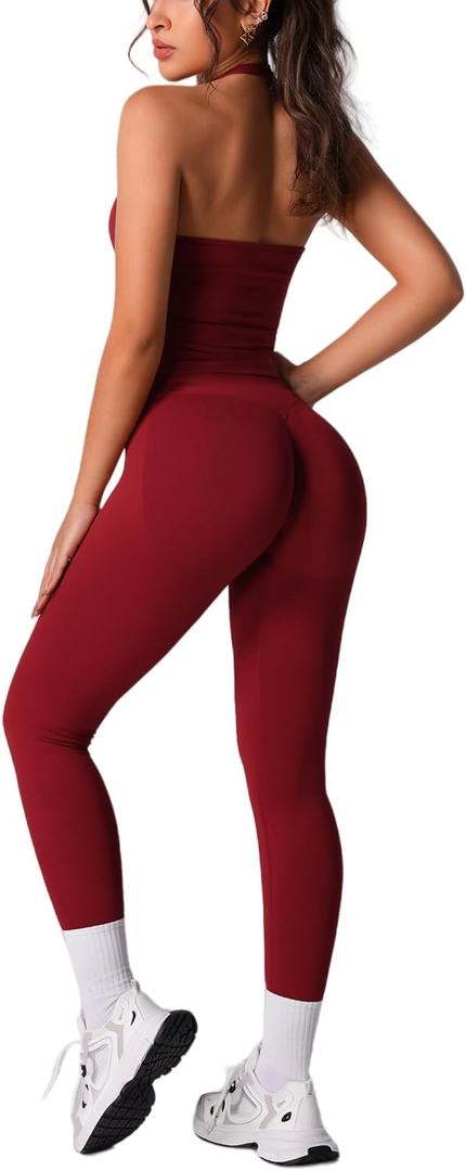 ABOCIW Workout Sets for Women Seamless Scunch Butt Lifting Impact Leggings Halter Sports Bra 2 Piece Gym Outfits S