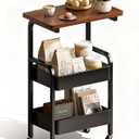 3 Tier Metal Rolling Utility Cart Organizer with Walnut Table Top, Stable and Sturdy Rolling Storage Carts with 2 Lockable Wheels for Kitchen，Bathroom，Snacks，Coffee，Craft，Makeup，Baby Essentials