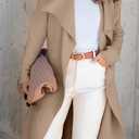 Angerella Women's Casual Long Sleeve Draped Open Front Knit Long Cardigan Sweater Outwear Coats with Pocket (Beige, L)
