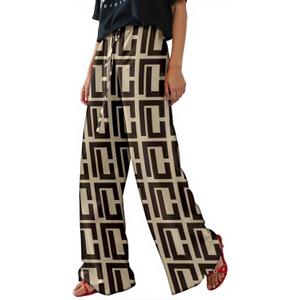 Women Drawstring Leopard Striped Straight Casual Pants (4-Geometric, M) | Color Block Side Striped, Leopard Print, Straight Leg Oversized Pants, Wide Leg Loose Pants (M)