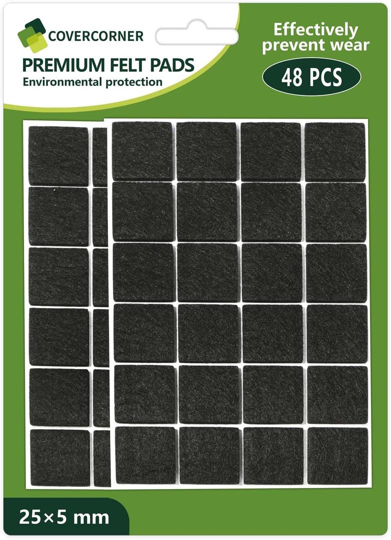 Felt Furniture Pads for Hardwood Floors 48 PCS, Furniture Pads, Floor Protectors for Hardwood Floors, Felt Pads for Furniture, Square, Black