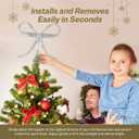 Large Metal Bow Christmas Tree Topper,9.4 Inch Glitter Silver Tree Topper,Silver Bow Christmas Tree Decorations for Xmas Home Decor Holiday Party Indoor Outdoor Shop Office