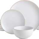 Gibson Home Rockaway 12-Piece Round Stoneware Dinnerware Set, Service for 4 White Plates and Bowls, Modern Matte Finish, Microwave & Dishwasher Safe