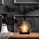 2 x ABTOLS Halloween Shadow Candles Holder, Spooky Black Ghost Spider Web Tealight Candle Holders with Shadow Vintage Scary Pumpkin Shape Candle Centerpiece Stands for Home Indoor Party Decor