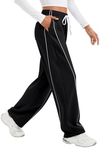 IVIR Barrel Sweatpants Women Side Strpied Baggy Sweat Pants High Waist Pajama Sweats Y2K Joggers with Pockets S