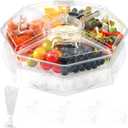 Rotating Serving Tray with Lid with 5 Removable Compartment, Plastic Chilled Veggie Platter,Cold Food Buffet Server for Fruit, Vegetable, Appetizer, Shrimp,Clear Organizer Tray Platter