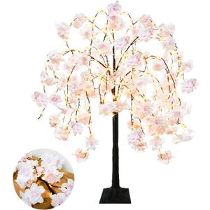 4FT Cherry Blossom Tree with 360 LED Fairy Lights Artificial Lighted Tree with 8 Lighting Modes Light Up Pink Tree with Faux Flowers for Spring Wedding Party Indoor Outdoor Decor