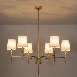 Alynzee Gold Chandeliers for Dining Room, 6-Light Modern Chandelier Light Fixture Over Table, with White Fabric Shade, 34" Large Transitional Kitchen Pendant Lights for Living Room Bedroom Foyer