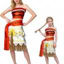 Womens Island Princess Costume Dress Hawaiian Adventure Dress with Necklace Halloween Party Outfits Full Set (160, Orange)