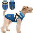 Dog Winter Coat - Waterproof Jacket, Windproof Fleece Vest with Built-in Harness, Reflective Snow Jacket for Small to Large Dogs, Blue L