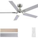 Ceiling Fans with Lights, 52 inch Brushed Nickel Ceiling Fans with Lights and Remote Control, Reversible, 3CCT, Dimmable, Noiseless, Downrod, Modern Ceiling Fan for Bedroom, Indoor/Outdoor Use
