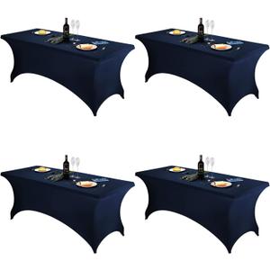 FORLIFE Spandex Table Covers - 4Pack Fitted Tablecloth, Universal 6ft Rectangular Stretch Patio Table Cover, for Wedding, Banquet, Party (Navy)