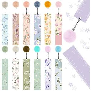 Outus 12 Pcs Kids Bookmarks, Bulk Bookmarks for Girls with Pendant, Kids Classroom Gifts for Girls, Women, Teens, with Rulers, Back School Party Favors Classroom Reading Year Presents(Floral)