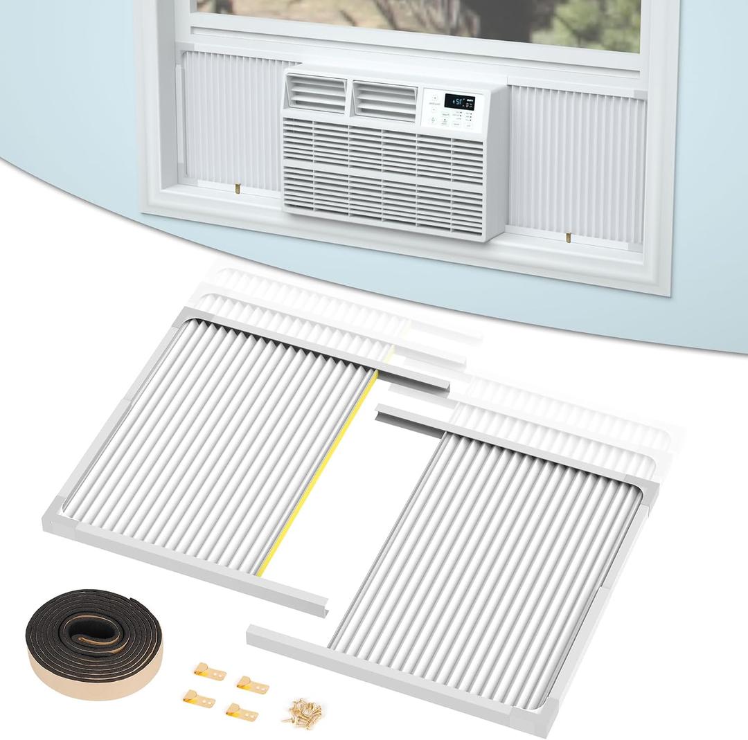 Air Jade Window Air Conditioner Side Panels with Frame, Adjustable AC Side Panels for Most 5,000 to 14,000 Btu Window AC Units, Extra Wide Window Air Conditioner Panels and Frame Kit, Pack of 2