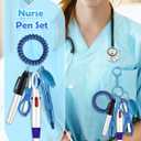 Plifal Nurse Pen Set Badge Reel Holder Accessories Clip - Retractable Mini Nursing Ball Pen Permanent Marker Highlighter Light Foldable Scissors Small Work Student Office Hospital Blue