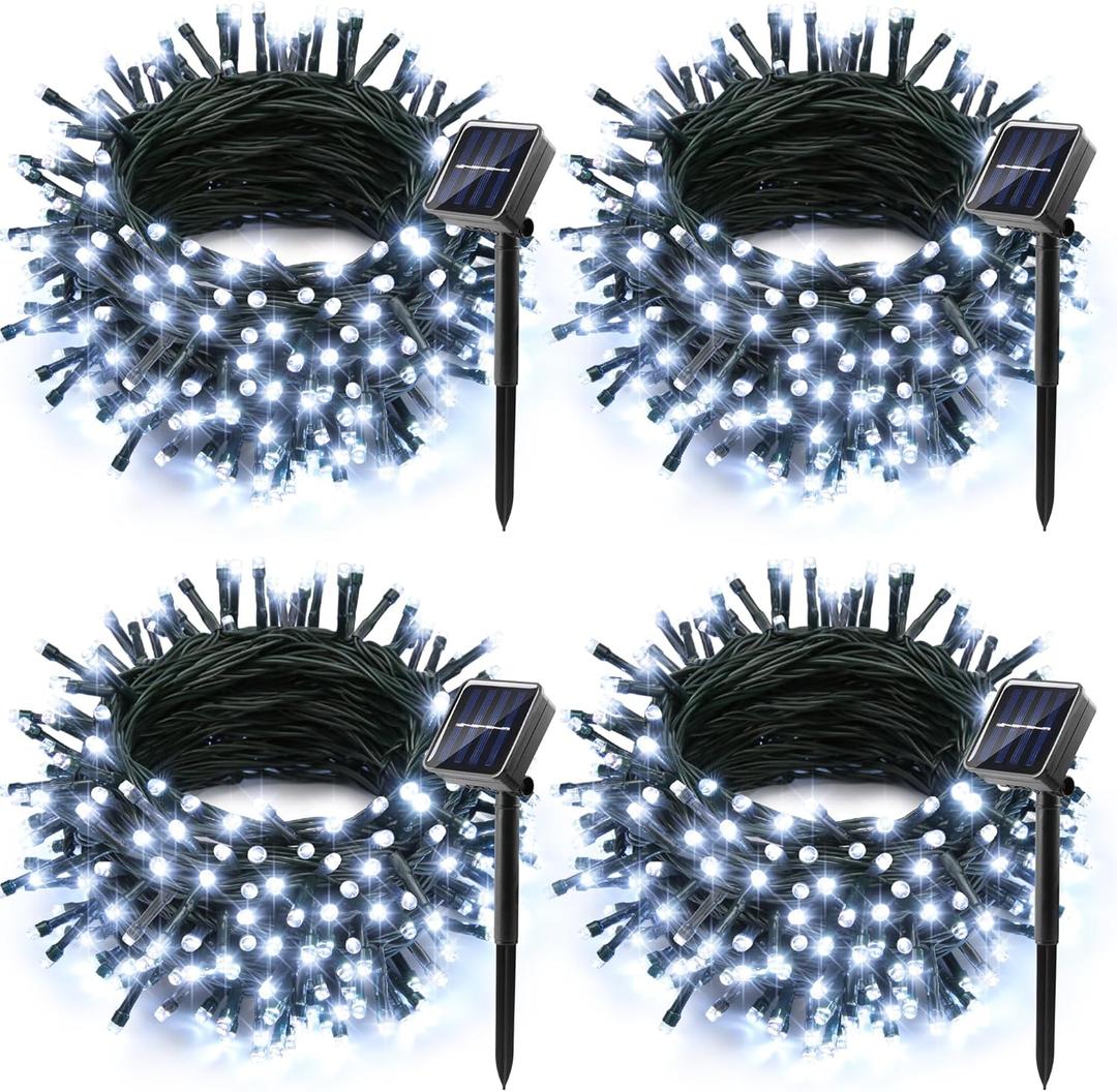 Joomer Solar Christmas Lights Outdoor 4 Pack Total 156FT 400LED 8 Lighting Modes Solar String Lights Waterproof Fairy Tree Lights for Garden Yard Patio Christmas Decoration (White) (100LED*4)