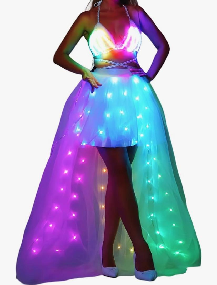 Women Tulle Tutu Skirts,LED Light Up Long High Low Ruffles L