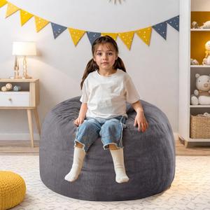 MAXYOYO Bean Bag Chair, 2.5 ft Bean Bag Chair with Foam Filling, Ultra Soft Fur Lazy Sofa for Living Room Bedroom, Machine Washable Cover (Darkgrey)