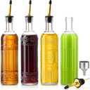 4 Pcs Olive Oil Dispenser Bottle for Kitchen,17oz Clear Glass Oil and Vinegar Dispenser Bottle Set, Classic Coffee Syrup Dispenser with 4 Stainless Steel Spouts and 1 Funnel (Round)