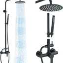 Shower System Matte Black Outdoor Shower Fixtures with 8" Rain Shower Head Handheld Sprayer Single Handle 304 Stainless Steel Wall Mounted Shower Shower Faucet Combo for Bathroom or Backyard